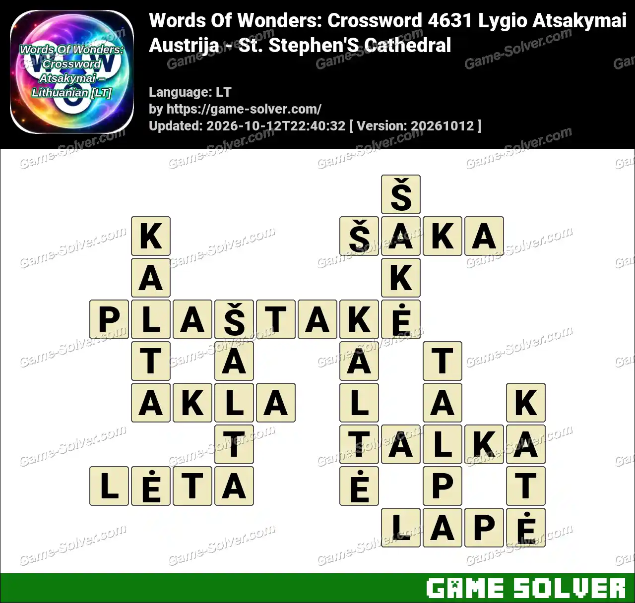 Words Of Wonders: Crossword 4631 Lygio Atsakymai – Austrija – St. Stephen’S Cathedral